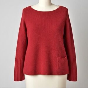 Eileen Fisher Brick Red Wool Bouclé Knit Sweater Plus Size 1X Cozy Pocket Detail